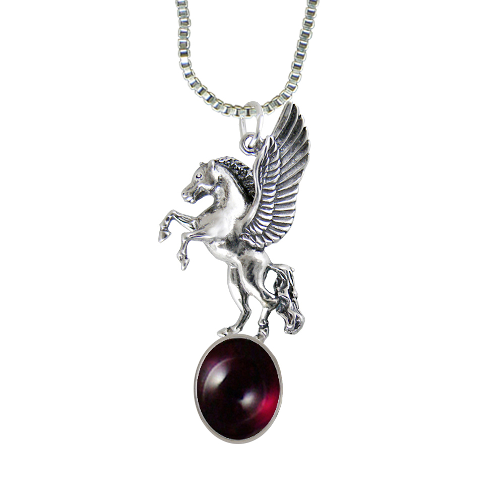 Sterling Silver Unicorn of the Summer Day Pendant With Garnet